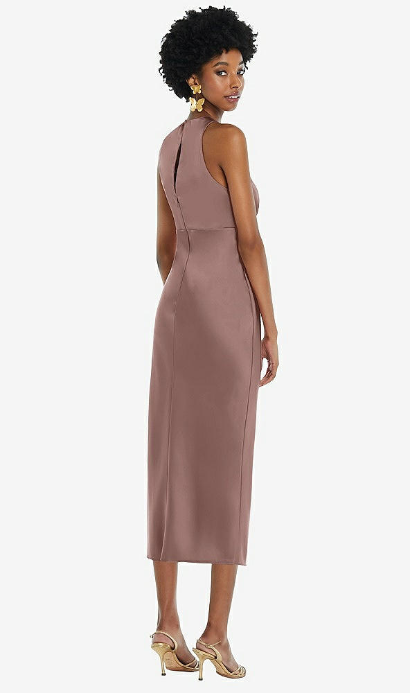 Back View - Sienna Jewel Neck Sleeveless Midi Dress with Bias Skirt