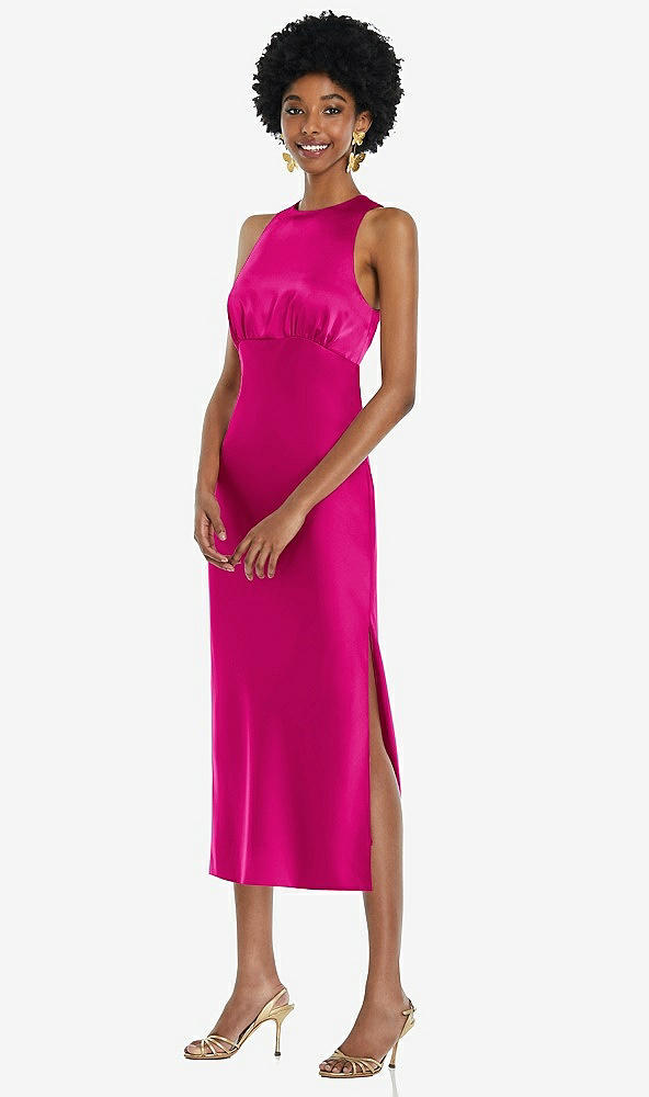 Front View - Think Pink Jewel Neck Sleeveless Midi Dress with Bias Skirt