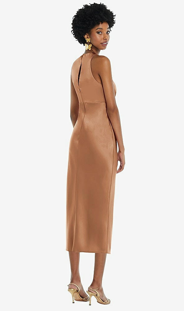 Back View - Toffee Jewel Neck Sleeveless Midi Dress with Bias Skirt