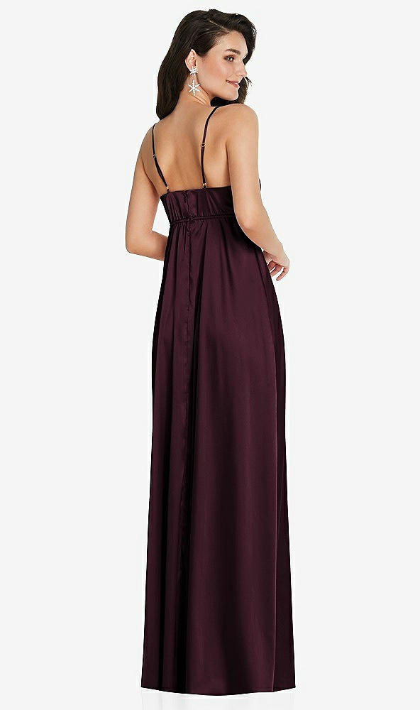 Back View - Bordeaux Cowl-Neck Empire Waist Maxi Dress with Adjustable Straps