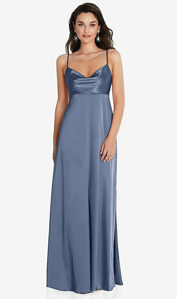 Front View - Larkspur Blue Cowl-Neck Empire Waist Maxi Dress with Adjustable Straps