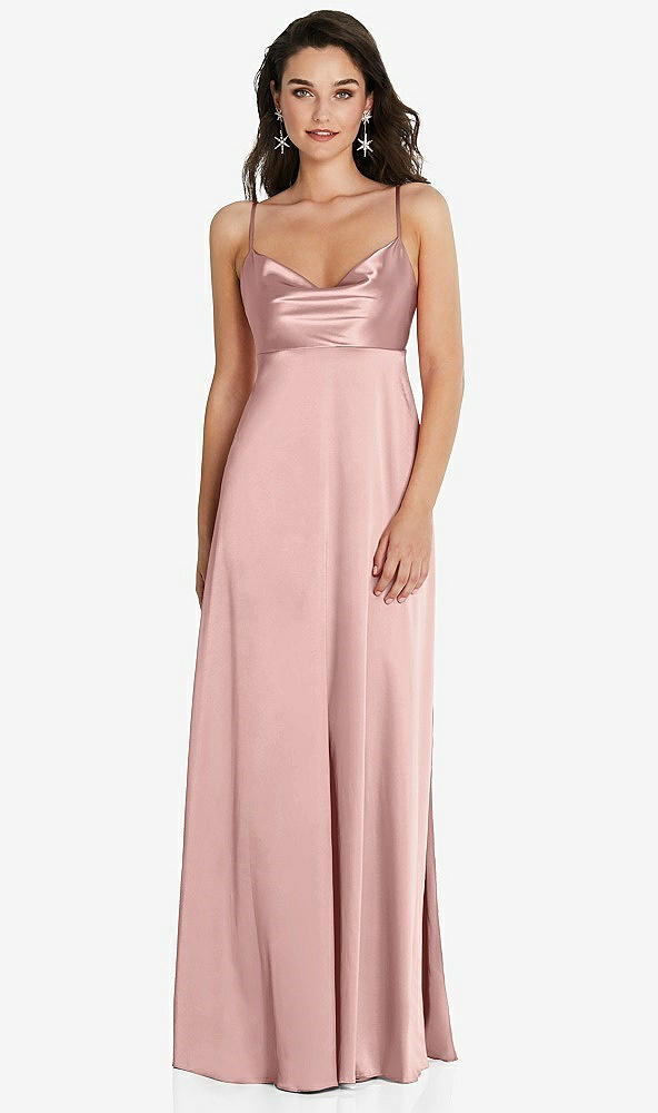 Front View - Rose - PANTONE Rose Quartz Cowl-Neck Empire Waist Maxi Dress with Adjustable Straps