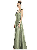 Side View Thumbnail - Sage Sleeveless Square-Neck Princess Line Gown with Pockets