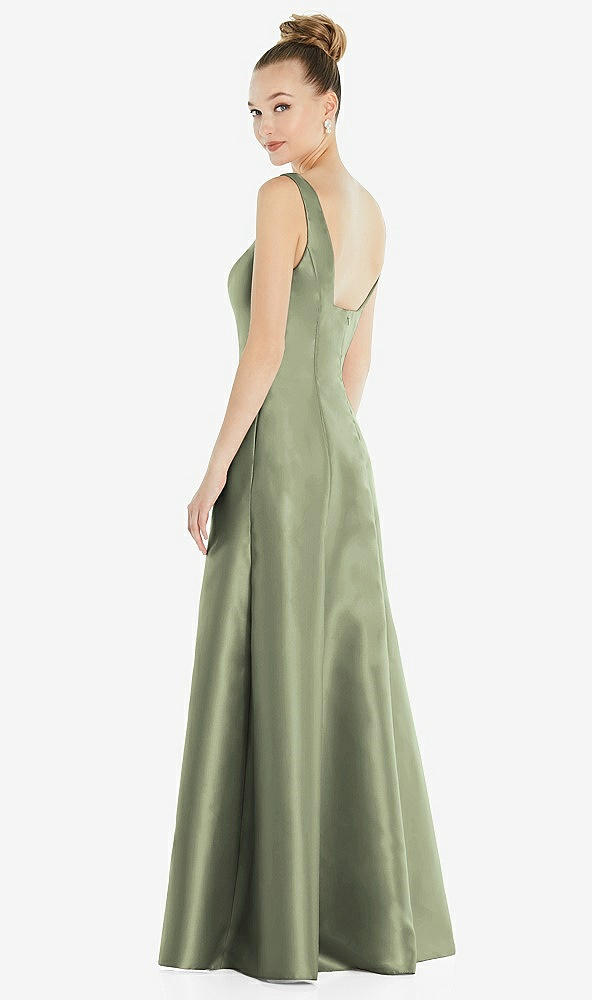 Back View - Sage Sleeveless Square-Neck Princess Line Gown with Pockets