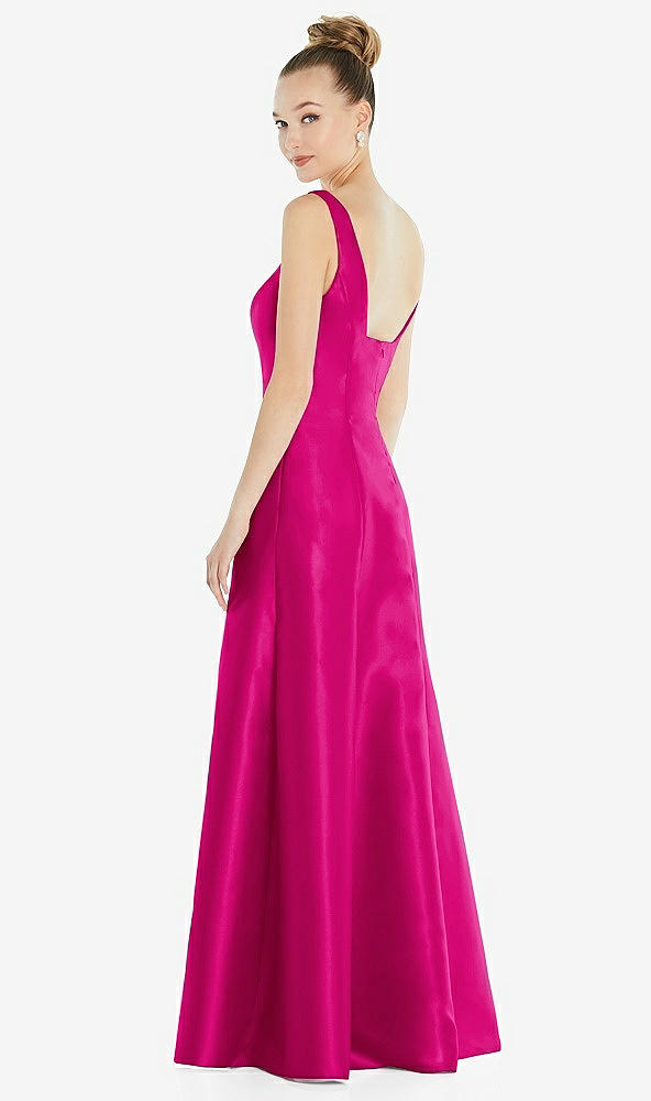 Back View - Think Pink Sleeveless Square-Neck Princess Line Gown with Pockets