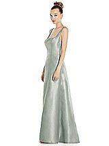 Side View Thumbnail - Willow Green Sleeveless Square-Neck Princess Line Gown with Pockets