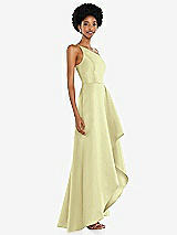 Alt View 2 Thumbnail - Butter Yellow One-Shoulder Satin Gown with Draped Front Slit and Pockets