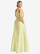 Rear View Thumbnail - Butter Yellow One-Shoulder Satin Gown with Draped Front Slit and Pockets