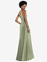 Alt View 3 Thumbnail - Sage One-Shoulder Satin Gown with Draped Front Slit and Pockets