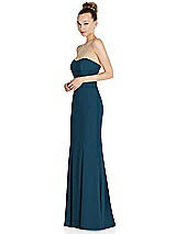 Side View Thumbnail - Atlantic Blue Strapless Princess Line Crepe Mermaid Gown