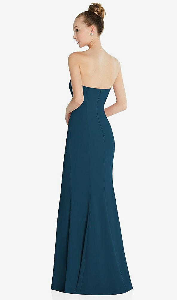 Back View - Atlantic Blue Strapless Princess Line Crepe Mermaid Gown