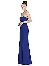 Side View Thumbnail - Cobalt Blue Strapless Princess Line Crepe Mermaid Gown