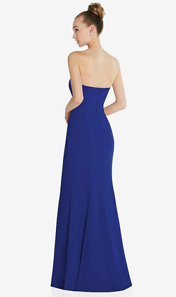 Back View - Cobalt Blue Strapless Princess Line Crepe Mermaid Gown