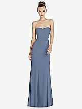 Front View Thumbnail - Larkspur Blue Strapless Princess Line Crepe Mermaid Gown