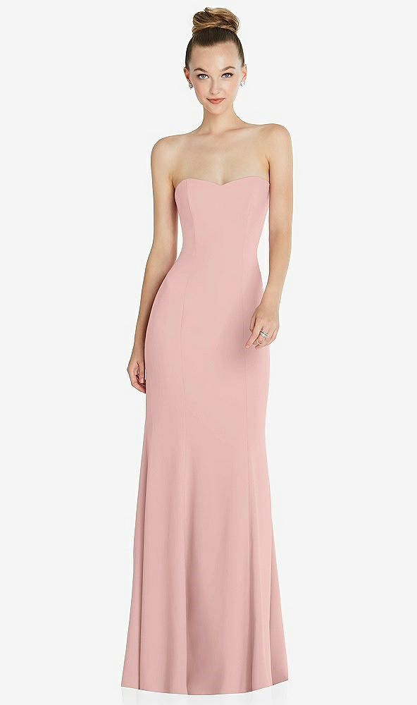 Front View - Rose - PANTONE Rose Quartz Strapless Princess Line Crepe Mermaid Gown