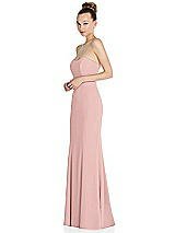 Side View Thumbnail - Rose - PANTONE Rose Quartz Strapless Princess Line Crepe Mermaid Gown