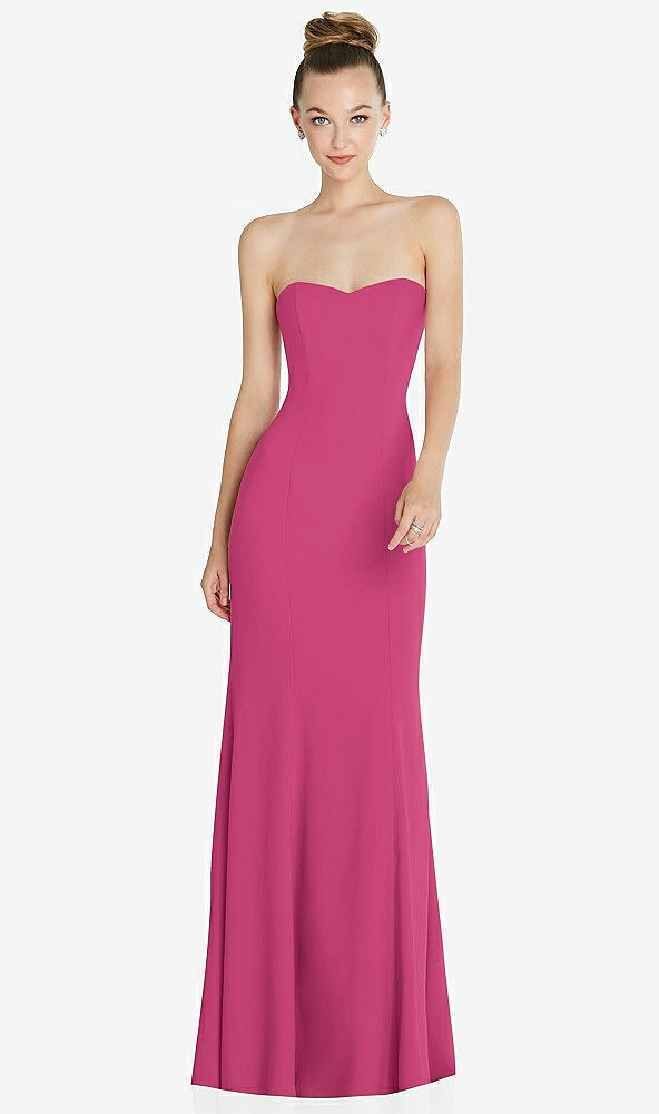 Front View - Tea Rose Strapless Princess Line Crepe Mermaid Gown