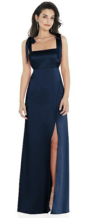 Flat Tie-Shoulder Empire Waist Maxi Dress with Front Slit