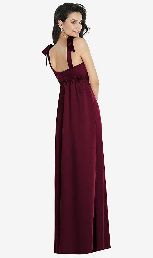 Back View - Cabernet Flat Tie-Shoulder Empire Waist Maxi Dress with Front Slit