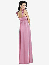 Rear View Thumbnail - Powder Pink Flat Tie-Shoulder Empire Waist Maxi Dress with Front Slit