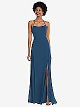 Alt View 1 Thumbnail - Dusk Blue Scoop Neck Convertible Tie-Strap Maxi Dress with Front Slit