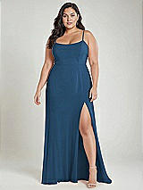 Alt View 2 Thumbnail - Dusk Blue Scoop Neck Convertible Tie-Strap Maxi Dress with Front Slit