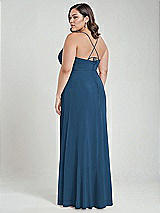 Alt View 3 Thumbnail - Dusk Blue Scoop Neck Convertible Tie-Strap Maxi Dress with Front Slit