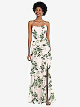 Alt View 1 Thumbnail - Palm Beach Print Scoop Neck Convertible Tie-Strap Maxi Dress with Front Slit