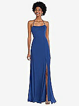 Alt View 1 Thumbnail - Classic Blue Scoop Neck Convertible Tie-Strap Maxi Dress with Front Slit