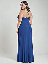 Alt View 3 Thumbnail - Classic Blue Scoop Neck Convertible Tie-Strap Maxi Dress with Front Slit