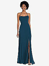 Alt View 1 Thumbnail - Atlantic Blue Scoop Neck Convertible Tie-Strap Maxi Dress with Front Slit