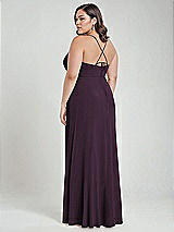 Alt View 3 Thumbnail - Aubergine Scoop Neck Convertible Tie-Strap Maxi Dress with Front Slit