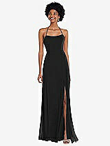 Alt View 1 Thumbnail - Black Scoop Neck Convertible Tie-Strap Maxi Dress with Front Slit