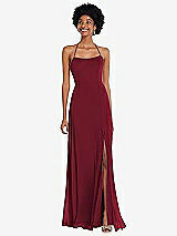 Alt View 1 Thumbnail - Burgundy Scoop Neck Convertible Tie-Strap Maxi Dress with Front Slit