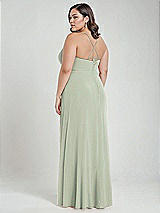 Alt View 3 Thumbnail - Celadon Scoop Neck Convertible Tie-Strap Maxi Dress with Front Slit