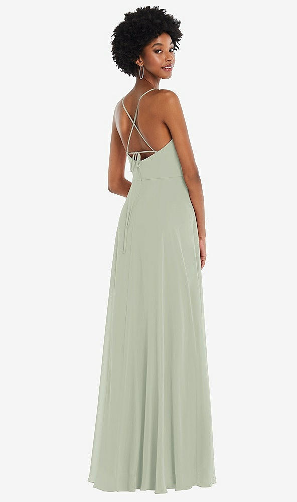 Back View - Celadon Scoop Neck Convertible Tie-Strap Maxi Dress with Front Slit