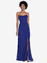 Alt View 1 Thumbnail - Cobalt Blue Scoop Neck Convertible Tie-Strap Maxi Dress with Front Slit