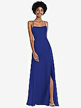 Front View Thumbnail - Cobalt Blue Scoop Neck Convertible Tie-Strap Maxi Dress with Front Slit