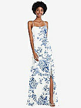 Front View Thumbnail - Cottage Rose Dusk Blue Scoop Neck Convertible Tie-Strap Maxi Dress with Front Slit