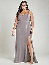 Alt View 2 Thumbnail - Cashmere Gray Scoop Neck Convertible Tie-Strap Maxi Dress with Front Slit