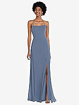 Alt View 1 Thumbnail - Larkspur Blue Scoop Neck Convertible Tie-Strap Maxi Dress with Front Slit