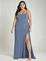 Alt View 2 Thumbnail - Larkspur Blue Scoop Neck Convertible Tie-Strap Maxi Dress with Front Slit