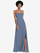 Front View Thumbnail - Larkspur Blue Scoop Neck Convertible Tie-Strap Maxi Dress with Front Slit