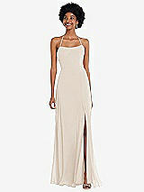 Alt View 1 Thumbnail - Oat Scoop Neck Convertible Tie-Strap Maxi Dress with Front Slit