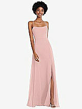 Front View Thumbnail - Rose - PANTONE Rose Quartz Scoop Neck Convertible Tie-Strap Maxi Dress with Front Slit