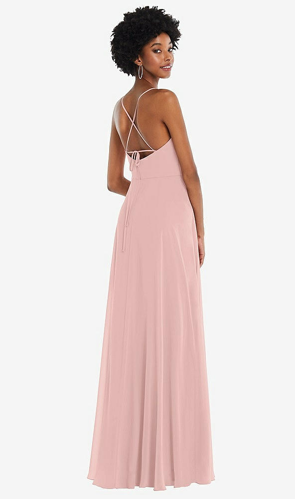 Back View - Rose - PANTONE Rose Quartz Scoop Neck Convertible Tie-Strap Maxi Dress with Front Slit