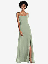 Front View Thumbnail - Sage Scoop Neck Convertible Tie-Strap Maxi Dress with Front Slit