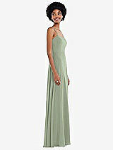 Side View Thumbnail - Sage Scoop Neck Convertible Tie-Strap Maxi Dress with Front Slit