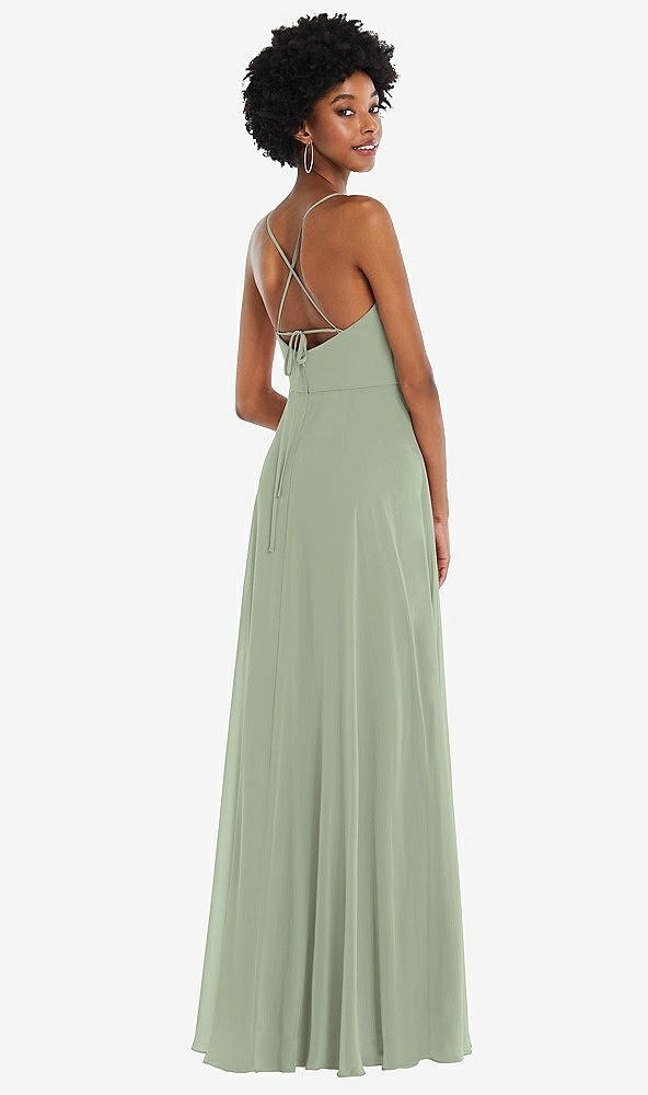 Back View - Sage Scoop Neck Convertible Tie-Strap Maxi Dress with Front Slit