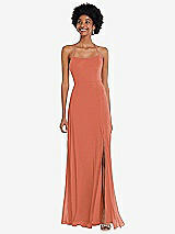 Alt View 1 Thumbnail - Terracotta Copper Scoop Neck Convertible Tie-Strap Maxi Dress with Front Slit